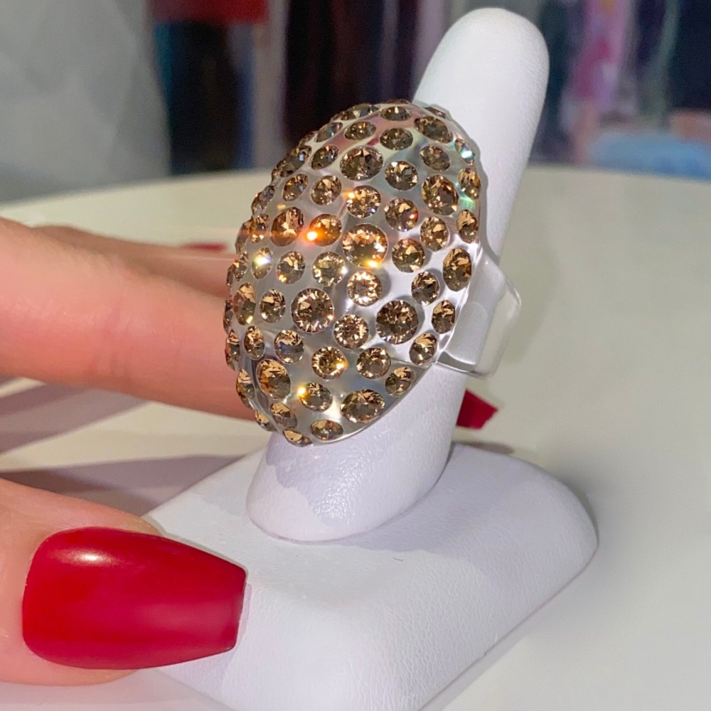 Acrylic Statement Ring For Women, Embellished with light colourd Topez crystals